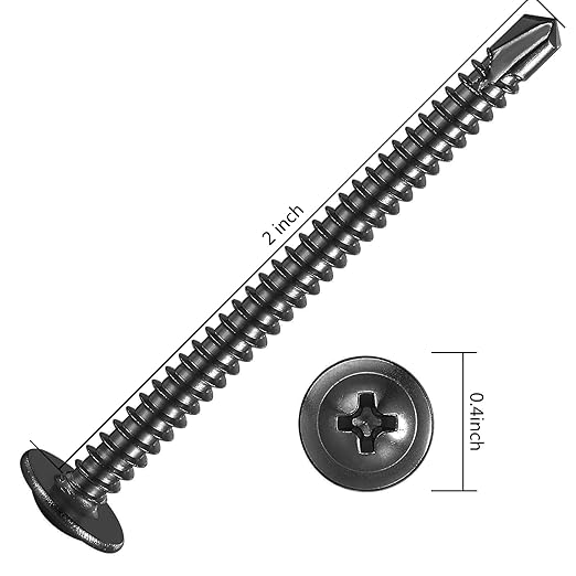 (100Pcs)#8×2” for Sheet Metal Self-Tapping Screws 410 Black Stainless Steel Truss Head High-Strength Quick Tapping