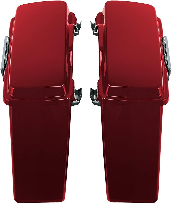 XFMT Motorcycle Red Hard Saddlebags Saddle Bags Trunk W/Lids & Chrome Latches For Harley Touring Road King Street Glide Road Glide Electra Glide 1994-2013