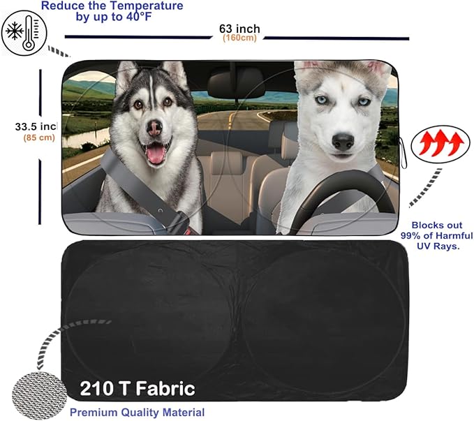Gven Windshield Shade, Car Sun Shade for Front Windshield Sun Visor Protector Blocks UV Rays Foldable 210T Keep Your Vehicle Cool