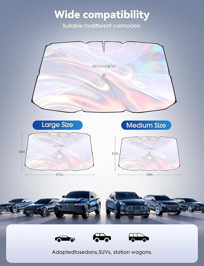 helloleiboo 𝟐𝟎𝟐5 𝑼𝑷𝑮𝑹𝑨𝑫𝑬 Car Windshield Sun Shade Umbrella, Colorful 360°Rotating Foldable Windshield Sun Shade Front Window Reflective Polyester Blocks Heat and Sun Sun Shade for Cars SUV