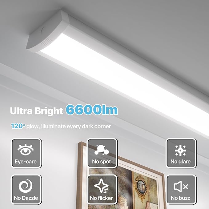 HYPERLITE 4FT LED Wraparound Light 6600LM, 60W/50W/40W, 4000K LED Shop Lights Surface Mounting，AC120V Led Ceiling Wraparound Light for Garage, Office Kitchen, Hallway, Fluorescent Replacement, 4P