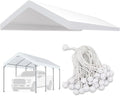 Upgraded Carport Replacement Canopy Cover for 10’ x 20‘ Car Tent Top Garage Shelter Cover Tarp with Ball Bungees (Only Top Cover, Frame Not Include) White