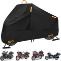 Motorcycle Cover Waterproof Outdoor, 300D Heavy Duty Motorcycle Cover for Harley Davidson Electra Glide Ultra Limited CVO Road Street Glide Honda Gold Wing Protection Fits up to 116" - Black