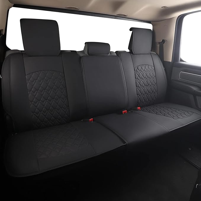 JOJOBAY Car Seat Covers for Dodge Ram Full Set,Fit Ram 2009-2023 1500/2500/3500 Pick-up Truck,Crew,Regular,Quad,Mega Cab,Waterproof Leather Seat Covers Protectors（5 PCS Full Set,Black）