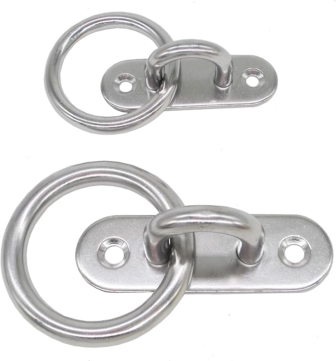 Stainless Steel Ceiling Hooks & Wall Hangers with Rings - Heavy Duty M8 Screw Mount, Rust-Proof Anchor Straps for Garage, Outdoor, Storage (4-Pack)