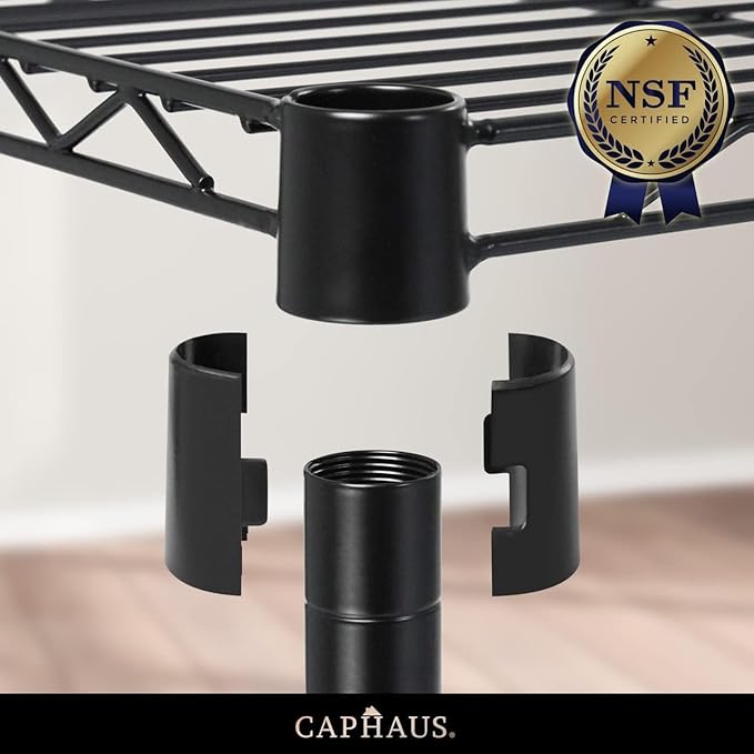CAPHAUS NSF Black Adjustable 3-Tier Shelf Wire Shelving Unit w/Liner, Garage & Basement Storage Organizer, Metal Steel Shelves