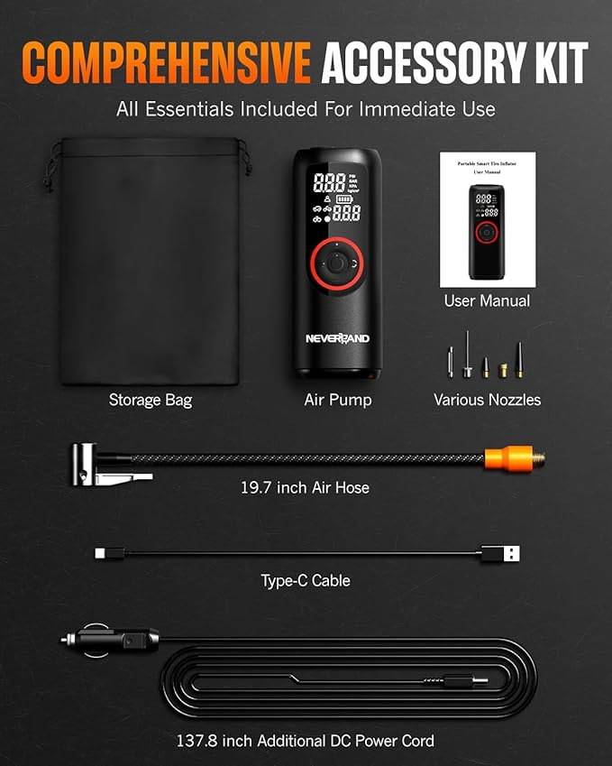 NEVERLAND Tire Inflator Portable Air Compressor - Auto Portable Air Pump for Car Tires, 150PSI Electric Air Inflator for Car Tires, Bike, Bicycle, Motorcycle, Ball Inflation