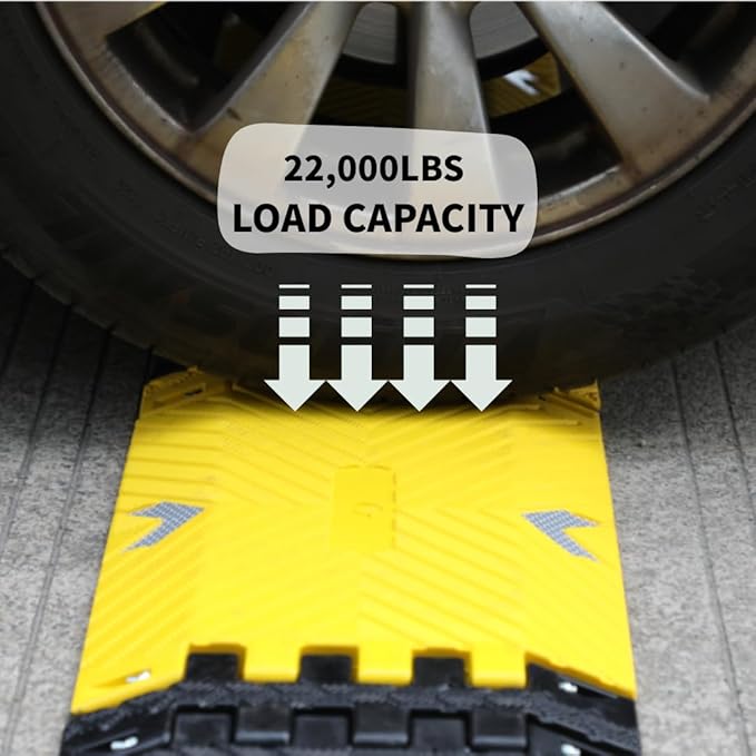 Portable Vehicle Traffic Speed Bump 118"×10"×1"Yellow-Black Reflective Non-Slip No Installation Needed Portable Traffic Speed Bump Parking、Lot Residential Area、Construction Site Speed Limiter