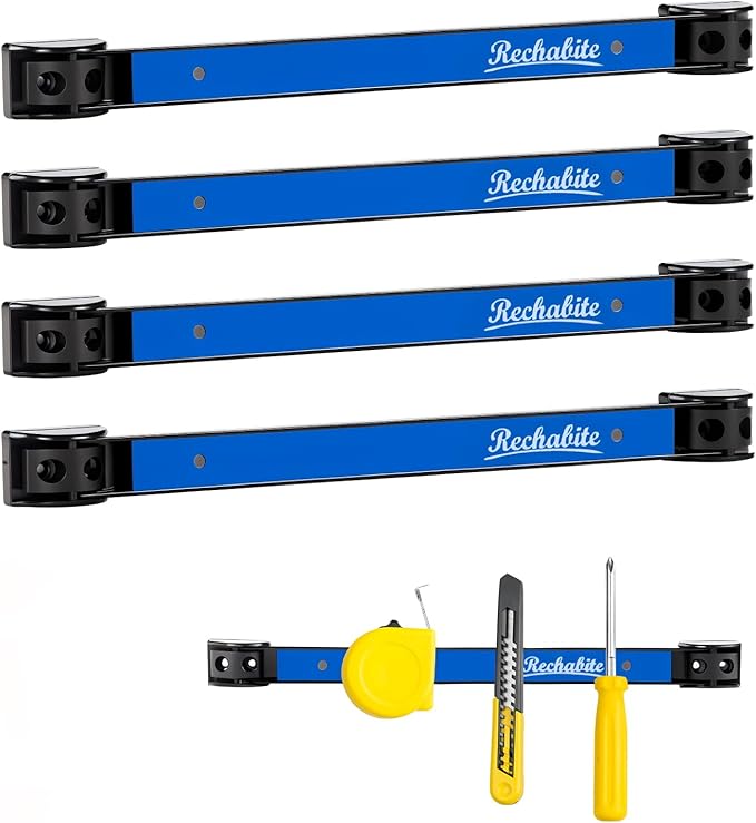 4 Pieces 12" Magnetic Tool Holder Strip, Blue Magnet Bar, Metal Tool Organizer Rack for Garage Organization, Easy To Install in Workshop, Mounting Screws Included