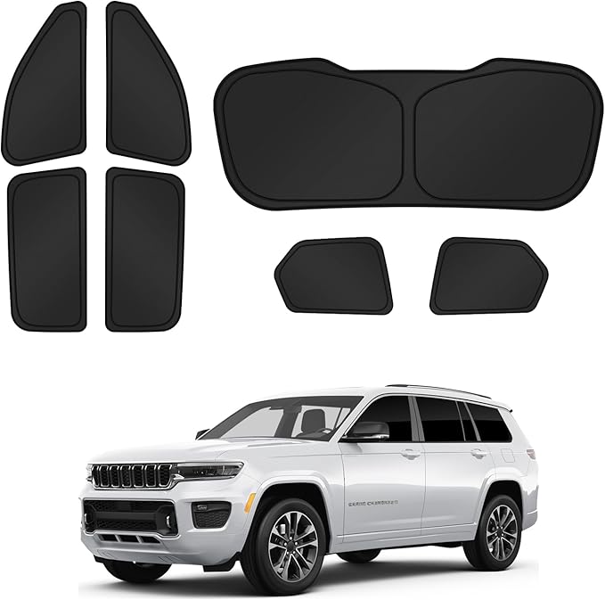 Sunshades for 2021-2025 2026 Jeep Grand Cherokee L Accessories Sun Shade Side Rear Window Shade Cover Sun Visor Shield Privacy Protection for Camping Keep Vehicle Cool Black 7PCS