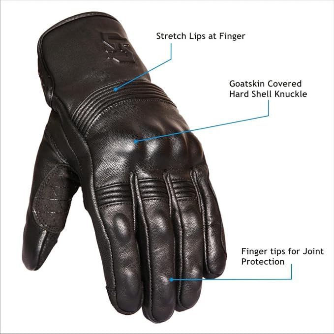 Leather Motorcycle Gloves for Men and Women | Touchscreen | Full Finger | Goatskin Leather Hard Knuckle Motorcycle Riding Gloves (Un-Perforated, Medium)