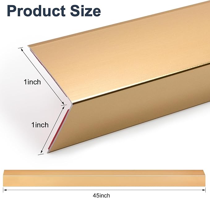 4PCS 45" Aluminum Metal Corner Protectors, Self Adhesive Corner Guards, Metal Wall Edge Protector Strip, Furniture Corner Protectors, Wall Cabinet Baseboard Decoration 45" x 1" (Copper Gold)