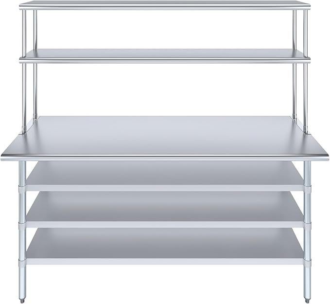 Amgood 24" x 72" Stainless Steel Work Table with 3 Shelves and 12" Wide Double Tier Overshelf | Metal Kitchen Prep Table & Shelving Combo | NSF
