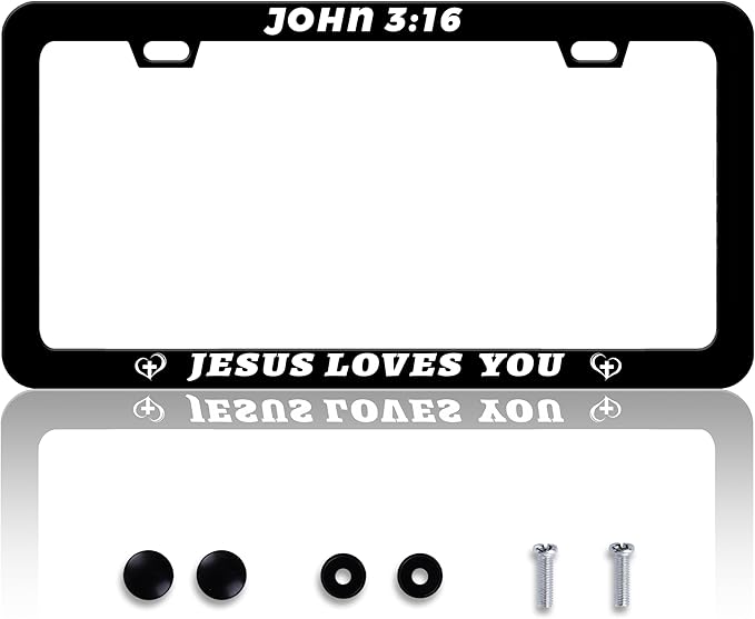John 3:16 Jesus Loves You License Plate Frame Christian License Plate Frames Personalise Stainless Steel Funny Design Compatible With Standard License Plate Holder For Usa Canada 6 X 12 In With Screws