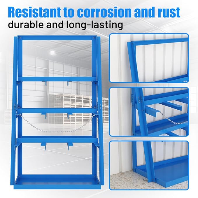 Yeeoy Steel Vertical Bar Rack, Lumber Storage Rack with Safety Chain, Heavy Duty Long Parts Storage Rack, Pipe Organizer Shelf for Garage Workshop Factory, 3000 LB Capacity, Blue