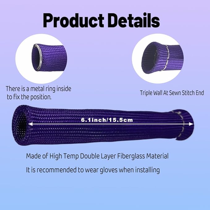Spark Plug Wire Boots Protection 8 PCS Spark Plug Wire Heat Shield 6 Inches 2500° Spark Plug Heat Sleeve Cover Wrap for LS1 / LS2 Sbc BBC 350 454 (Purple)