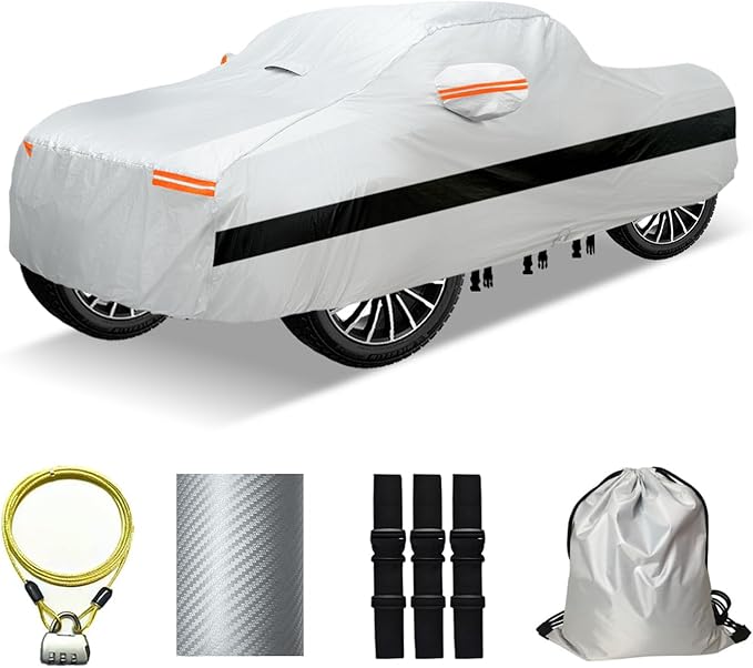 30 Layers Truck Car Cover for Automobiles All Weather Waterproof, Outdoor Snowproof UV Protection Windproof, Soft Cotton, Heavy Duty Universal Car Covers, (Silver, Fit Truck 211"-230")