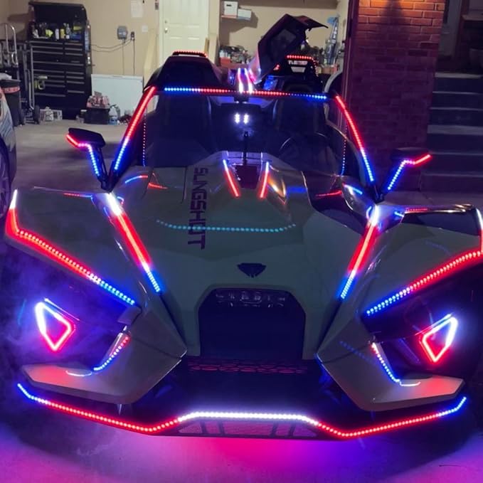 Black Out Full Tinted Smoked Addressale LEDs x4PCS 1FT 30CM 12" RGB Dream Color Chasing IP65 Light Strips for Car Truck Slingshot Golf Cart Bluetooth + Remote Control