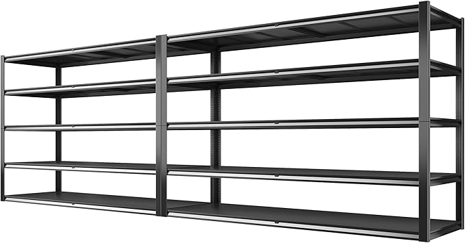 REIBII 78" H Storage Shelves, Garage Shelving Heavy Duty Load 3000LBS, Adjustable Garage Shelving, 5 Tier Metal Shelves Unit for Storage Rack, Basement, 55" W x 26" D x 78" H, Black, 2 Pack