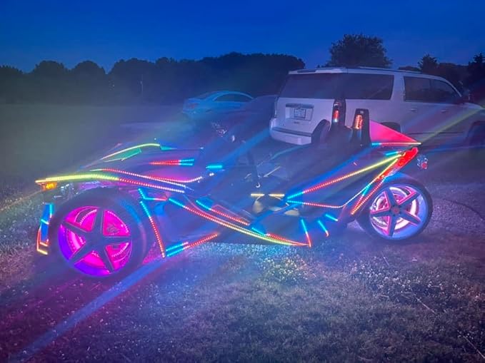 3PCS 4FT Quad Row Brightest Chasing Dream Color LED Light Strips for Making Polaris Slingshot Wheel Well Lights Car Truck Rear Hood Grille Bluetooth + Remote + Switch Control