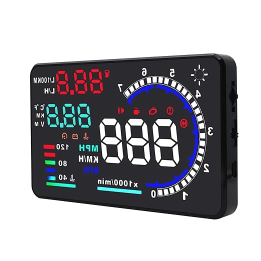 KAOLALI A8 HUD Display 5.5" Dash Screen Projector OBD2 Auto Gauge RPM MPH Speedometer Overspeed Warning Fuel Consumption Temperature Speed Heads Up Windshield Display Multiple-Color Bright for Cars