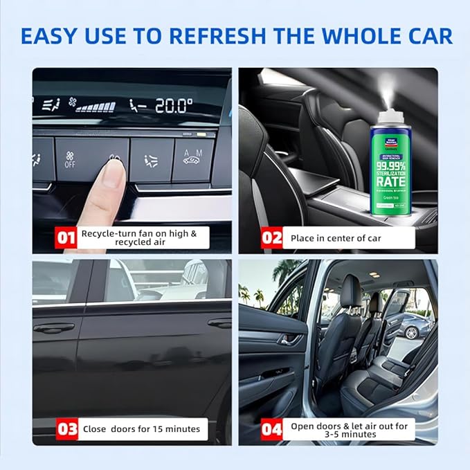 Glodway Whole Car Air Refresher,Odor Eliminator Remover Spray For Car,Green Tea Strong Freshener With Odour Eliminator Technology,Long-Lasting Scent,6 Ounce(Pack of 3)