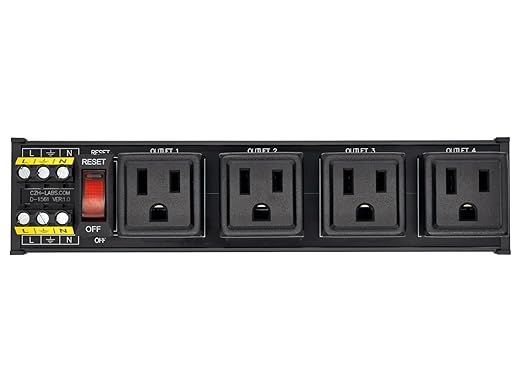 DIN Rail Mount AC 120V NEMA 5-15R 4 Receptacles Outlet Power Strip Module, with Rocker Switch Thermal Circuit Breaker Overload Protector