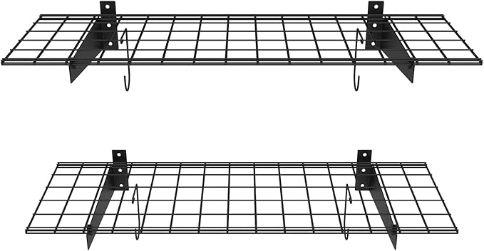 TORACK 2 Pack Garage Wall Shelves, 15" x 45" Wall Mounted Wire Shelves for Garage Heavy Duty Wall Shelving(Pack of 2, Black)