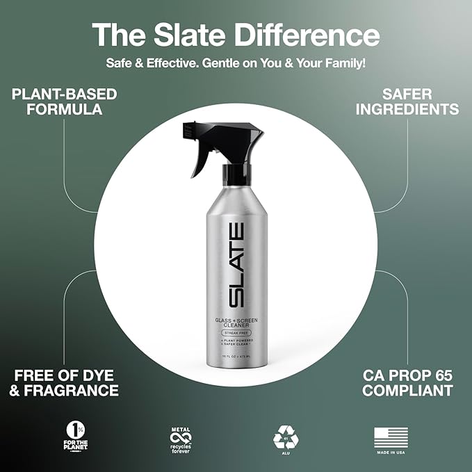 Slate Car Interior Cleaner - Powerful Plant-Based Formula Removes Dirt, Car Seat Cleaner, Vegan Leather Safe, Biodegradable, Prop 65 Compliant - Unscented, 16oz