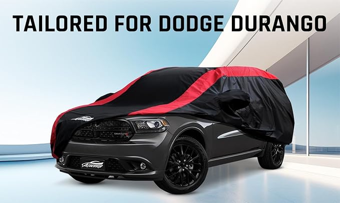 Dodge Durango Car Cover Waterproof All Weather with Red Strip Design, Custom Fit for Dodge Durango 2004–2025, Durango Accessory with Door Zipper & Windproof Straps