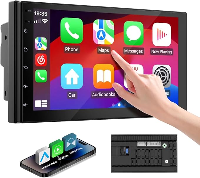 7 Inch Double Din carplay Screen,with Wireless CarPlay and Android Auto Car Stereo,HD Touch Car Radio with Mirror Link,Bluetooth,AUX,FM Transmitter for All Vehicle(No reversing Camera)