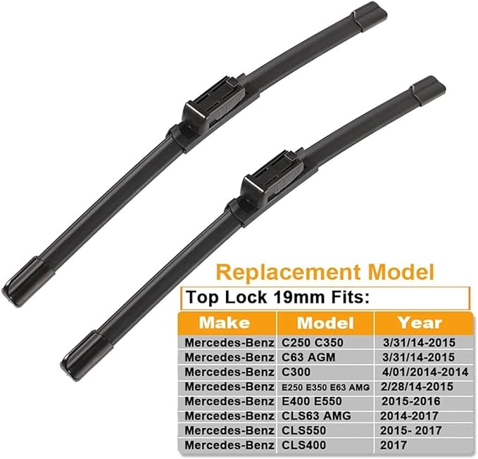 2 wipers Replacement For Benz 2008-2014 W207 W212 W218 W204 Class C250 C300 C350 C63 AMG W218 C218 CLS550 CLS63 AMG Replacement Windshield Wiper Blades Set 24"+24"(Set of 2)
