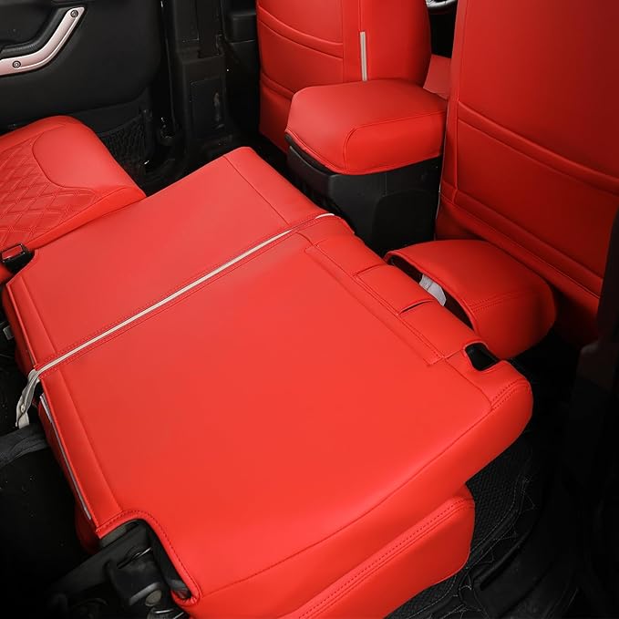 GIANT PANDA Customized Full Set Car Seat Covers for Jeep Wrangler 4 Door JK Sahara Sport Rubicon Unlimited Willys Wheeler Altitude 2013 2014 2015 2016 2017, Faux Leather - (Red)