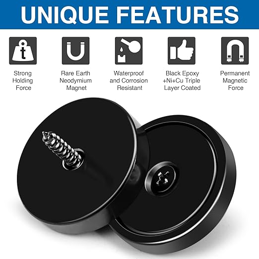 LOVIMAG 50 Pack Strong Neodymium Magnets, 110 LBS Black with Screws for Wall Mounting, Kitchen Doors, Rare Earth for Holding Tools, Lifting, Tool Organizer