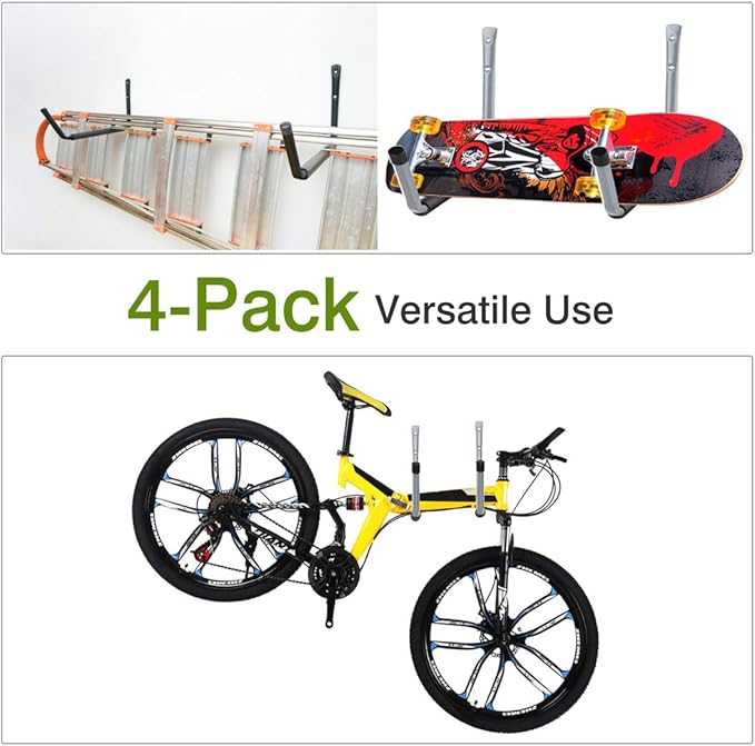 Wintek Heavy Duty Giant Arm Hang-It-All Wall Mount Storage Hook Rack for SUP & Surfboard, Ski & Snowboard, Skateboard, Longboard, Paddleboard|Home Garage Storage & Organization Hangers-4 Pack (Black)