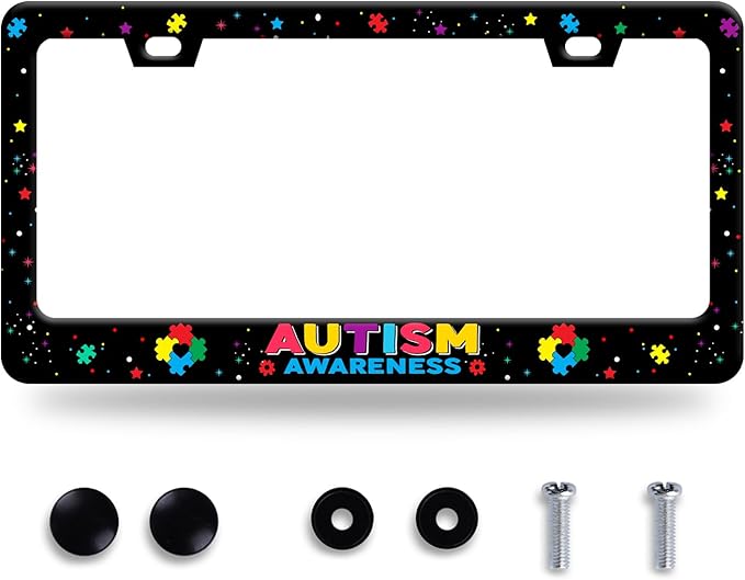 Autism Awareness License Plate Frame License Plate Stainless Steel Parts Colorful License Plate Decorative with Screws Size 12.3" x 6.3" Men Women