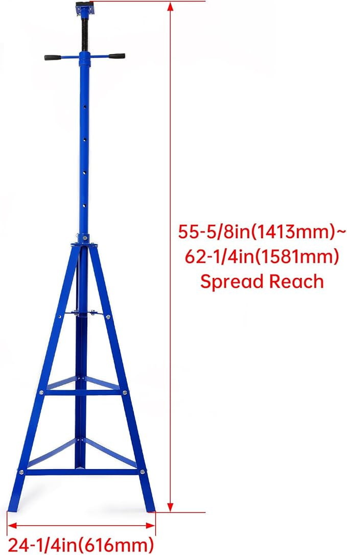 KUAFU Adjustable Under Hoist Tripod Stand, 4500 LBS Load Capacity, 2 Ton High Lift Jack Stand Reach Under Hoist Stand for Repair Shops, Garages and DIY, 55.63"-62.25" Steel Powder Coated Blue