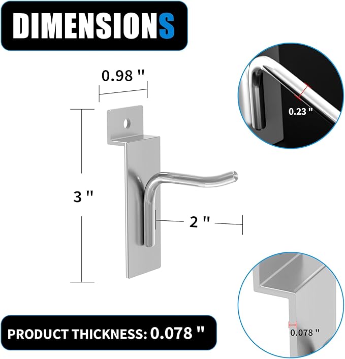 25 PK Silver 2 inch Wall Mounted Slatwall Hooks – Heavy-Duty Storage & Organization Solution