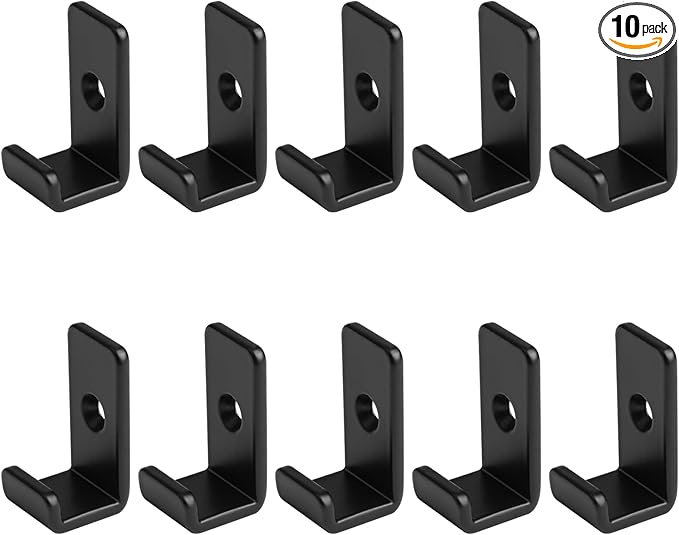 10 Pack Mini Black Steel Utility J Hook, Wall Mount Hanging Hook for Garage Storage, 1-5/8" Height, 5/8" Inner Width