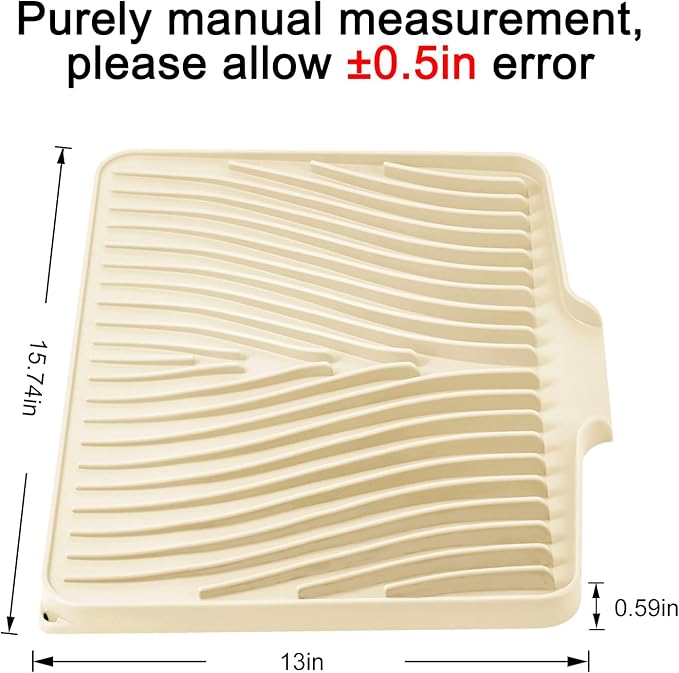 Silicone Dish Drying Mat for Kitchen Counter, Dish Drying Pad, Non-Slip Drain Pad with Built-in Drain, Heat Resistant Stone Drying Mat(Yellowish 15.8" x 13")