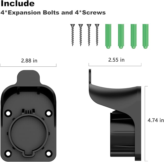 J1772 EV Charger Holder Wall-Mount for Garage Wall/Outdoor Post, Electric Vehicle Charger Nozzle Holster Dock Hook for All J1772 EVs Cable/Cord Plug & Connector Hanger Bracket Waterproof