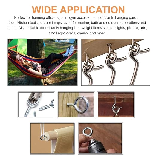 24 Pack, 3-1/5 Inch 304 Stainless Steel Eye Shape Screws Metal Hook, Heavy Duty Hanging Hooks Eyelet Screws Bolt for Yoga & Brazilian Hammocks, Swing Chair, M6 Screw (Style B)