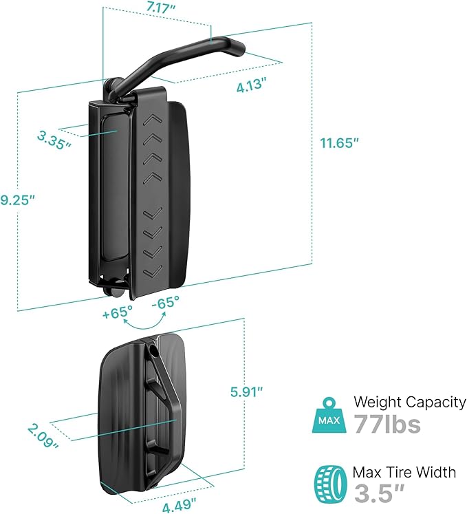 Bike Rack Garage, Bike Wall Mount Heavy Duty, Holds 77 Lbs, Swivel Bike Hangers for Garage, Adjustable Indoor Bike Storage for Bedroom Home Office, 4 Pack
