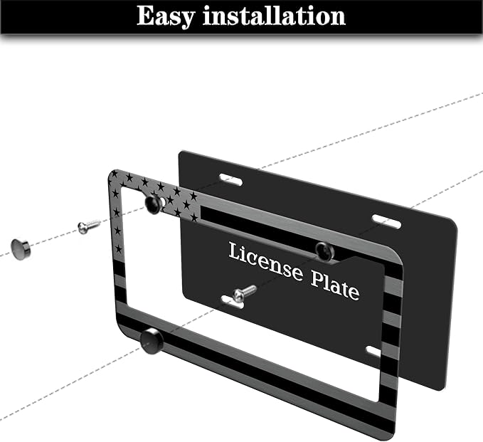 License Plate Frames Metal License Plate Frame American Flag Stainless Steel Texture Universal Aluminum Car Accessory 2 Pack with Screw Covers Set