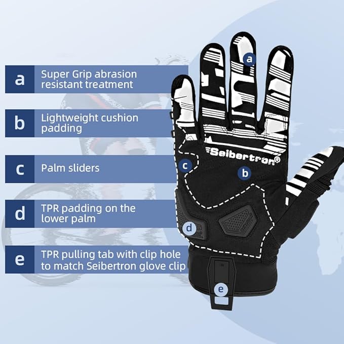 Seibertron SPS Series Touchscreen Motorcycle Motocross BMX ATV MTB Bicycle Cycling Full or Half Finger Gloves Adult and Youth