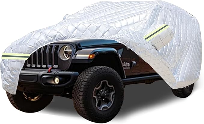 7 Layers Waterproof Heavy Duty Car Covers for Automobiles All Weather Season Anti-Hail UV Protection Snowproof Outdoor 15.4LBS Full Cover Universal Fit SUV 191" to 207"