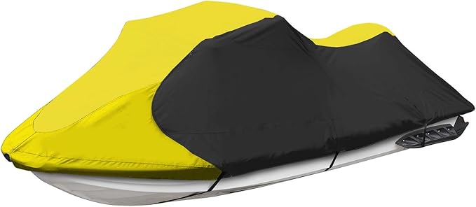 Trailerable Jet Ski Cover, Waterproof Marine Grade 600D Heavy Duty Polyester PWC Cover Yellow/Black Fits from 96" to 102" 1 Seater