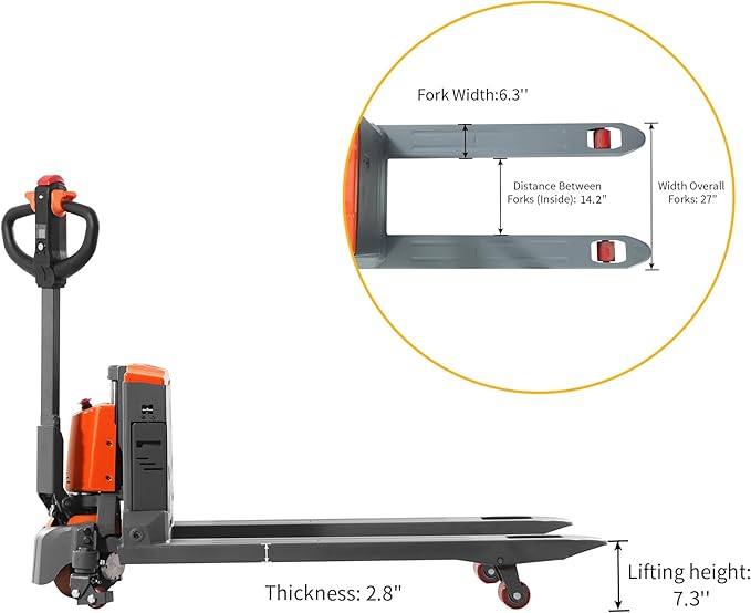 Tory Carrier Full Electric Power Pallet Jack Truck 3300lb Cap. 48" x 27" Fork Size, Lithium Battery Motorized Trucks Lift for Material Handling