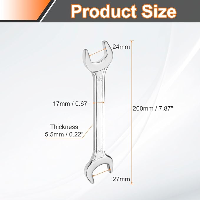 HARFINGTON Double Open End Wrench 24mm x 27mm Metric 15 Degree Offset Angle Small Flat Head Wrench Galvanizing Open Ended Spanner for Automotive Repair Furniture Assembly