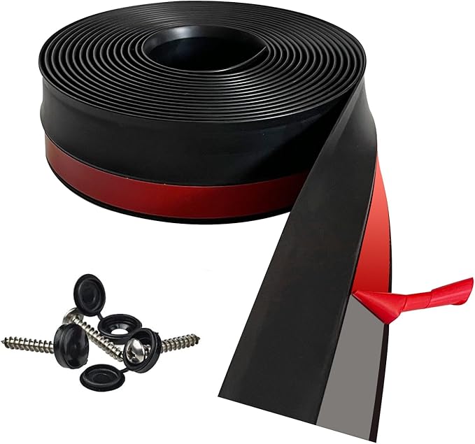 Garage Door Seal Top and Sides Seal Strip, 40FT Universal Garage Door Weather Stripping, Durable Garage Door Bottom Seal Replacement with Adhesive Backing and Screws (Black, 40FT)